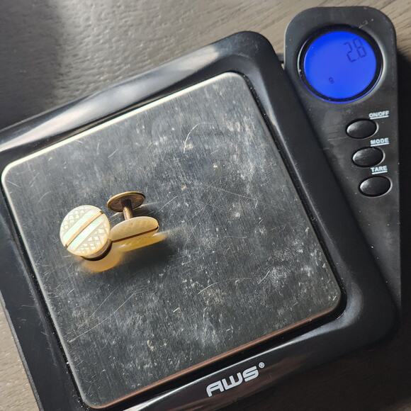 Antique Vintage Mother of Pearl Gold Stripe Cuff Links Cufflinks - Picture 6 of 6